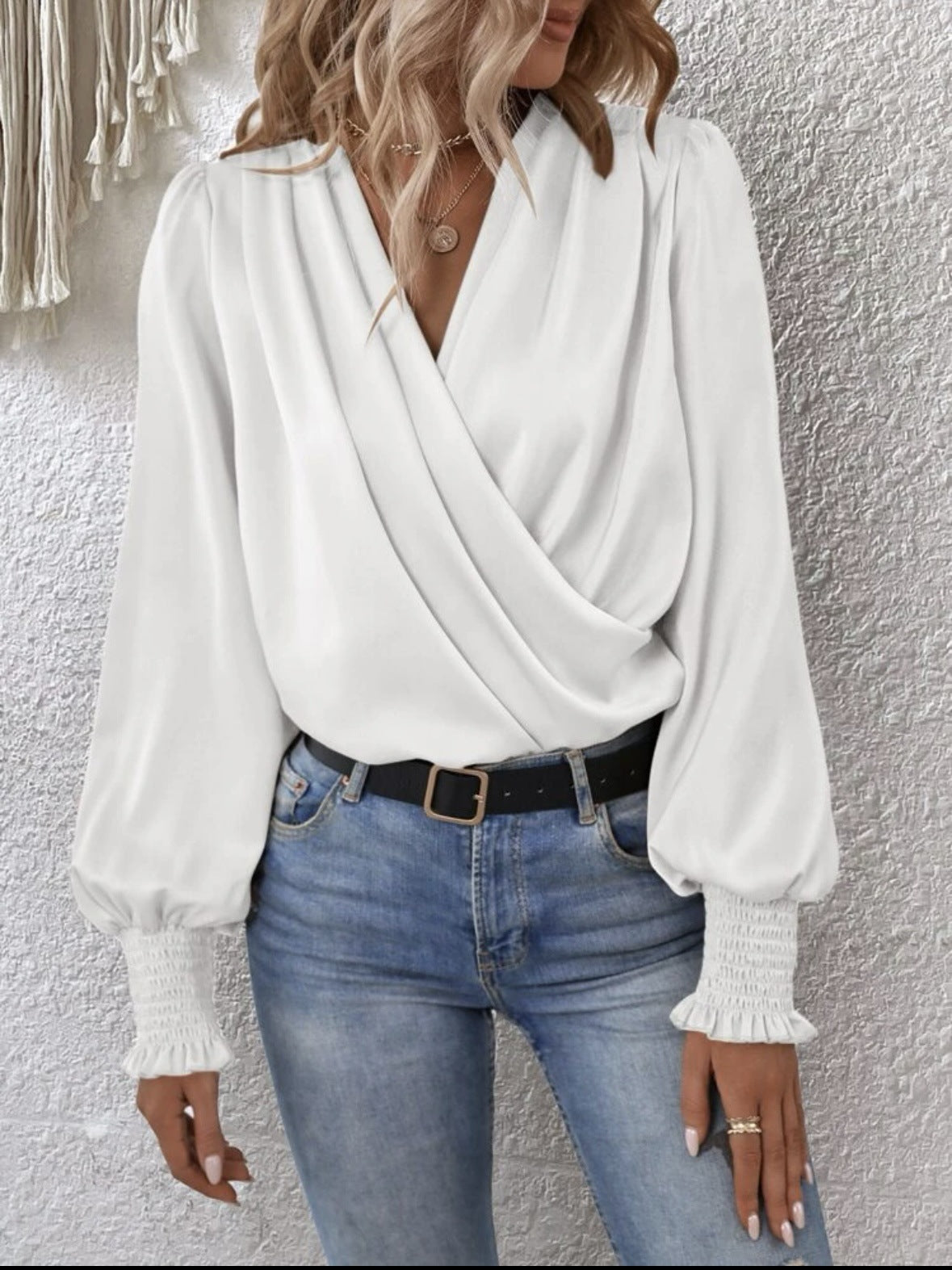 Elegant V Neck Long Sleeves Blouses Shirts-Shirts & Tops-White-S-Free Shipping Leatheretro