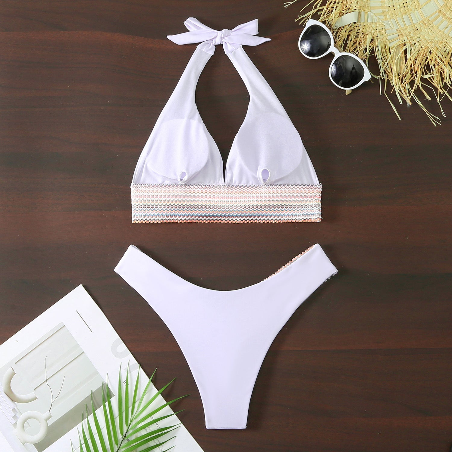 Sexy Halter Neckline Bikini Swimsuits-Swimwear-White-S-Free Shipping Leatheretro