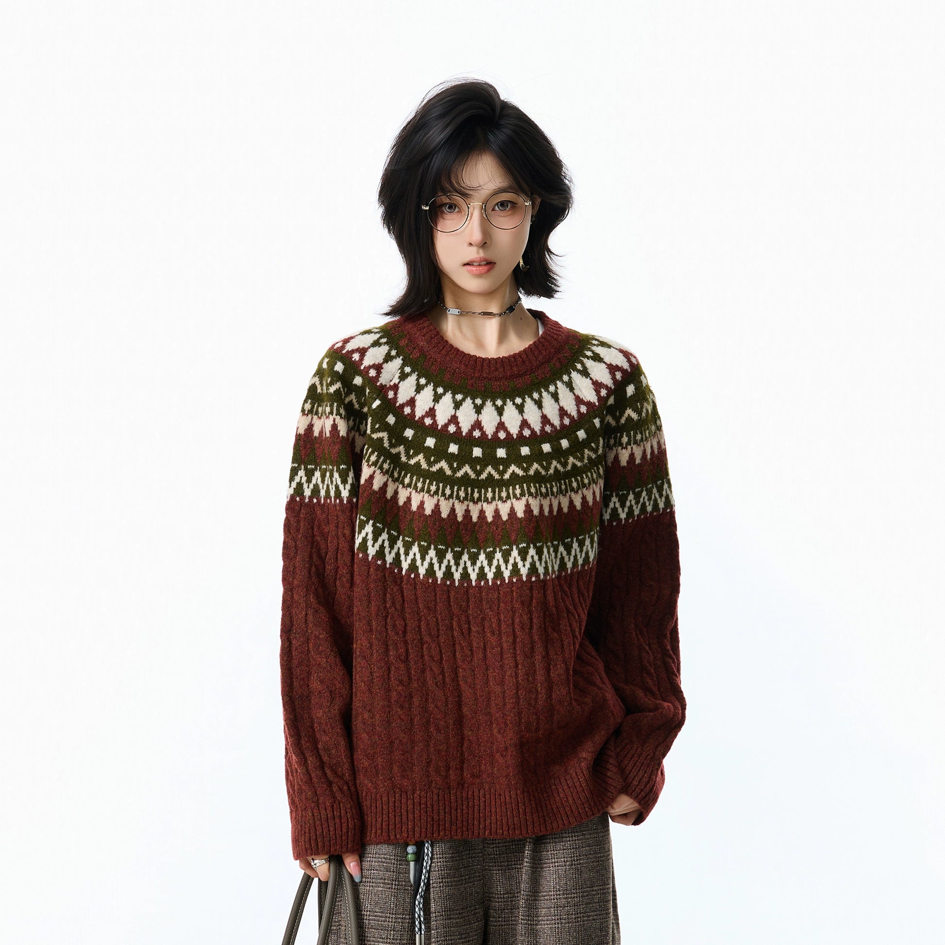 BFLC Cozy Winter & Fall Loose Pullover Knit Sweater-Wine Red-M-Free Shipping Leatheretro