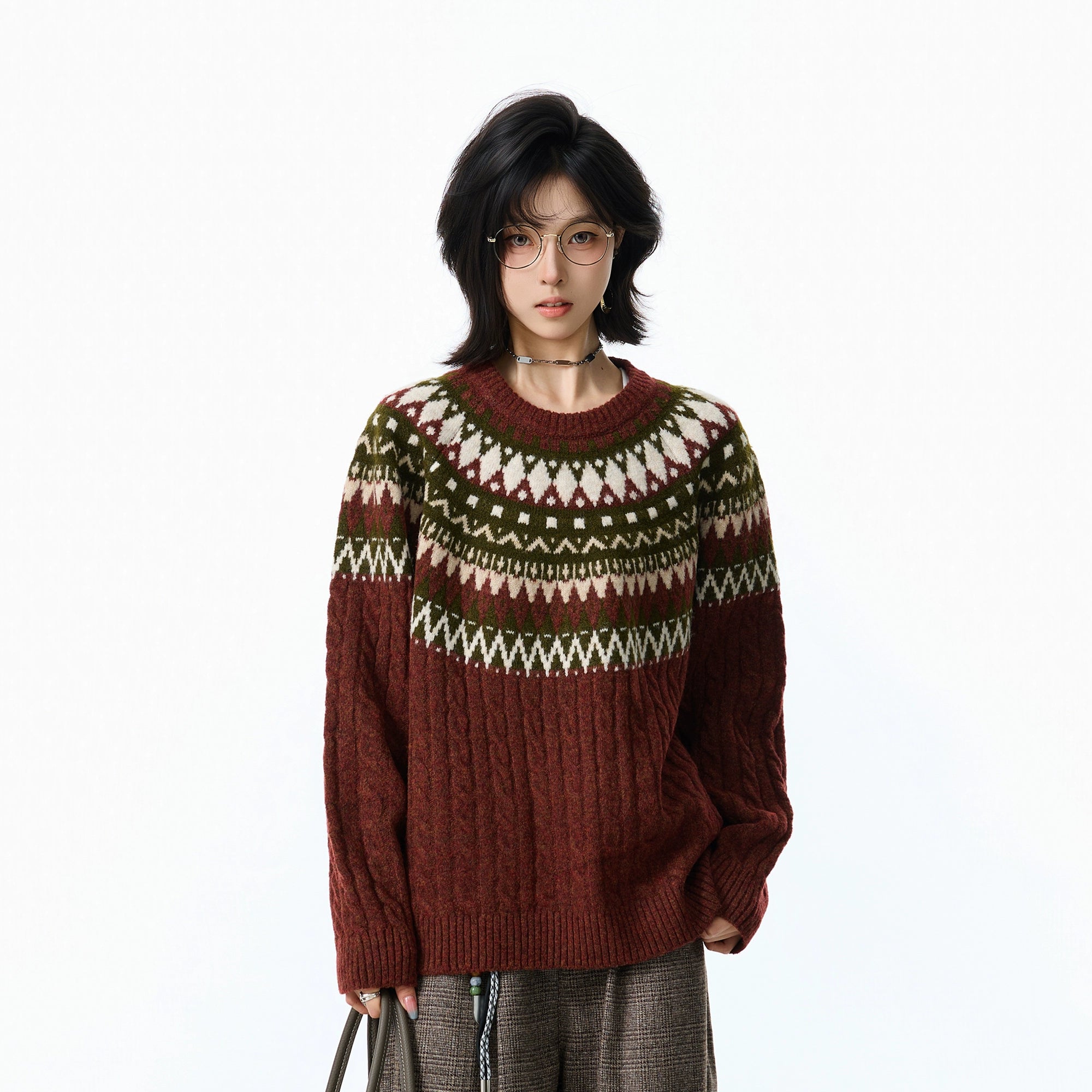 BFLC Cozy Winter & Fall Loose Pullover Knit Sweater-Wine Red-M-Free Shipping Leatheretro