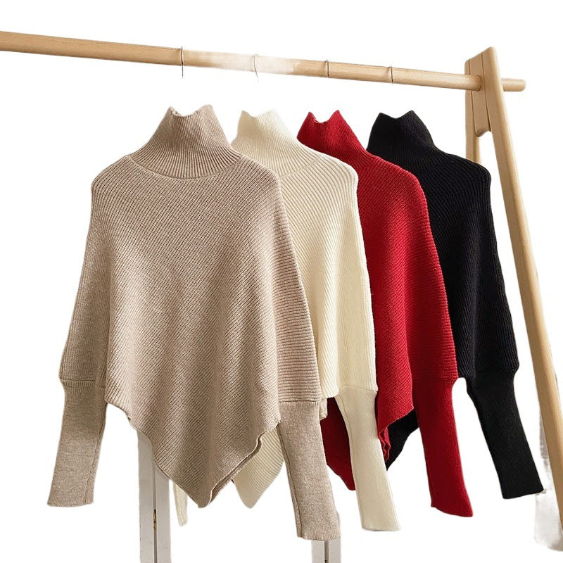 Casual High Neck Pullover Irregular Knitted Sweaters-Sweater&Hoodies-Black-One Size (under 60kg)-Free Shipping Leatheretro