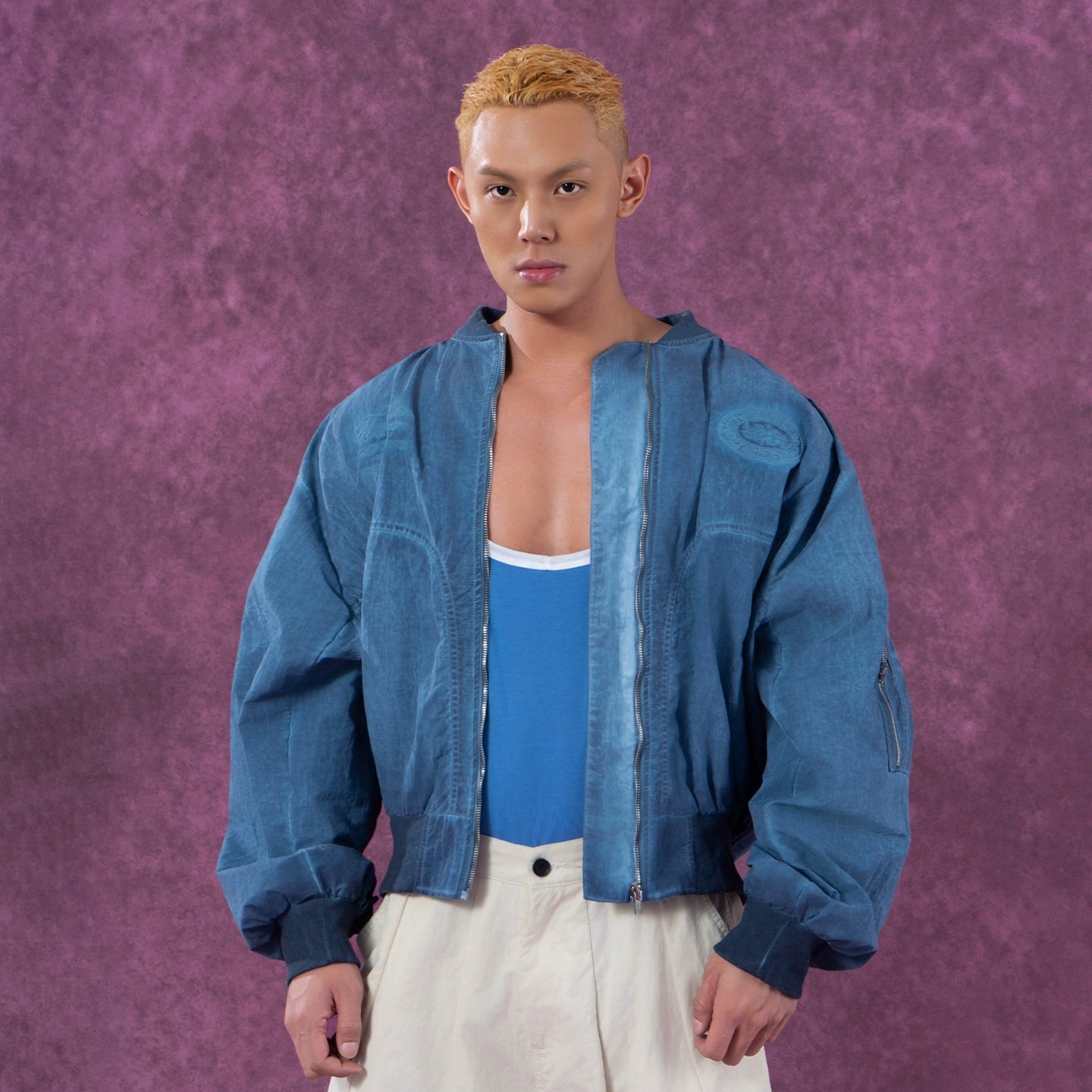 CLP Vintage Distressed Baseball Jacket for Men-Blue-M-Free Shipping Leatheretro