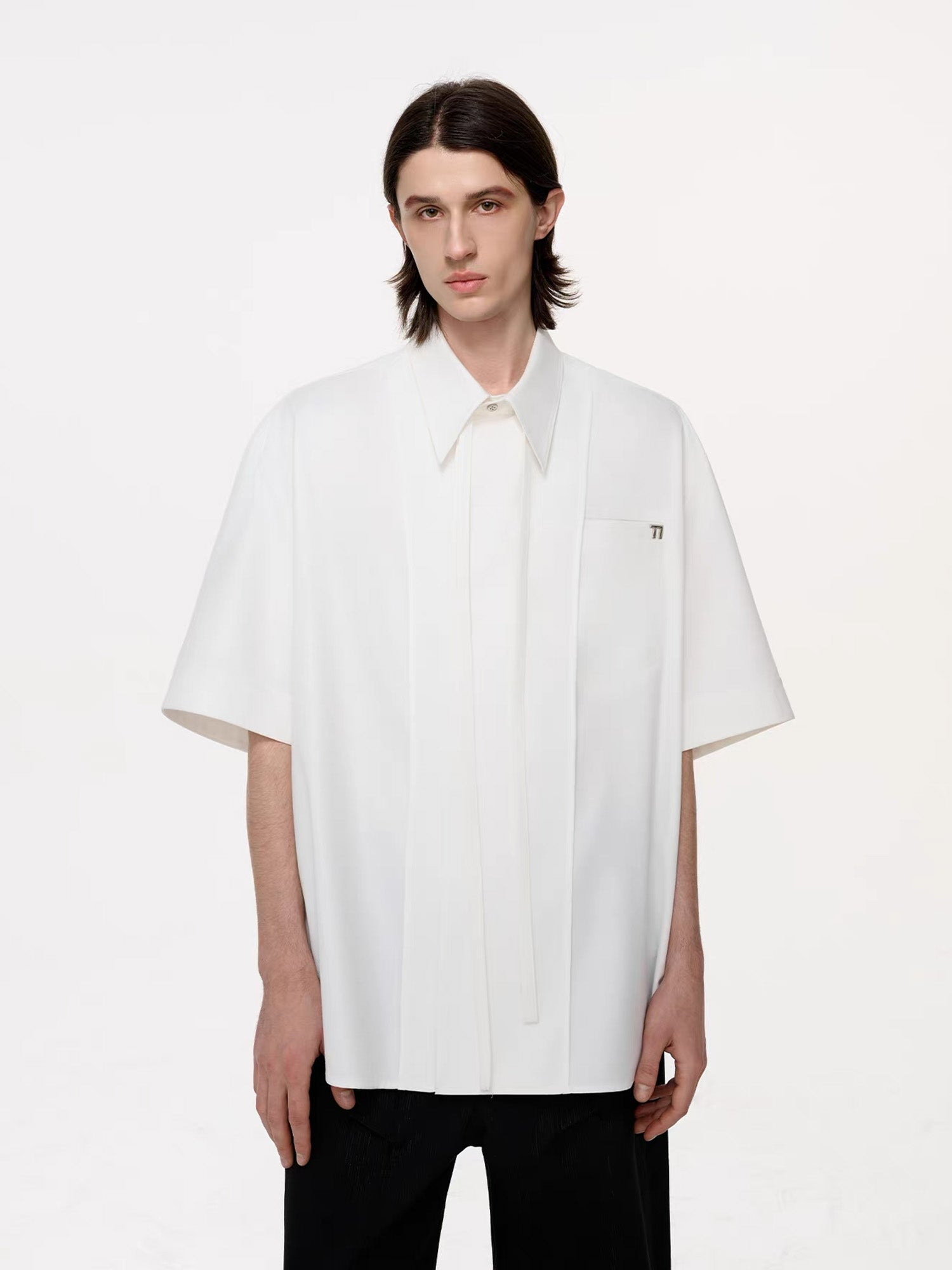 TIWILLTANG Draped Camp-Collar T Shirt-Jacket-S-White-Free Shipping Leatheretro