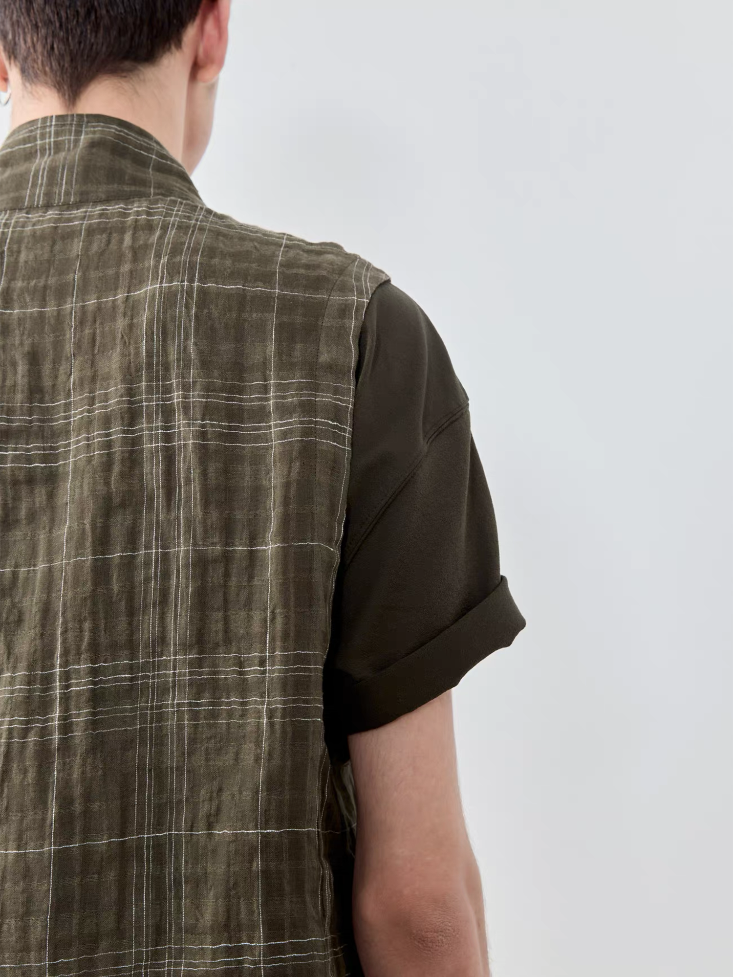 GRAINMUSTARD Linen-Cotton Plaid Vest-Vest-XS-Green-Free Shipping Leatheretro
