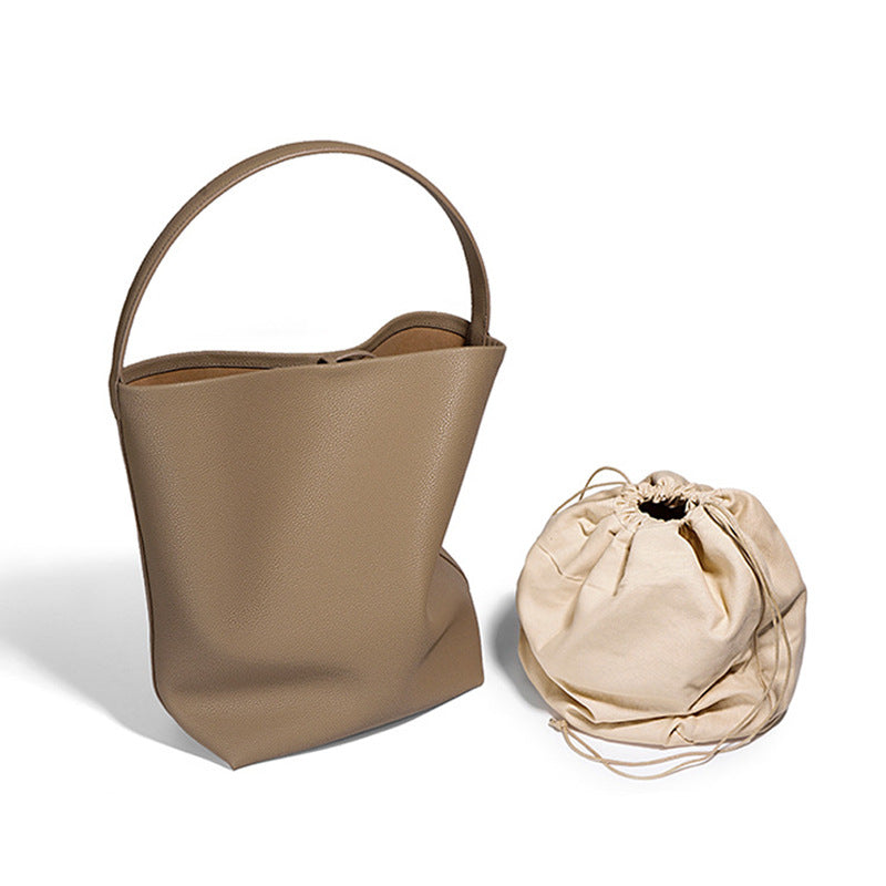 Women's Designer Leather Tote Bag-Handbags-Elephant Grey (Lychee Pattern Cowhide)-Free Shipping Leatheretro