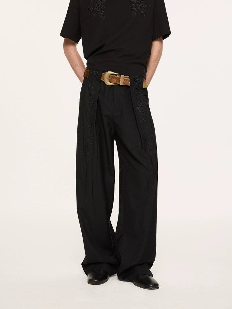 KREATE High-Waisted Wide-Leg Trousers-Black-S-Free Shipping Leatheretro