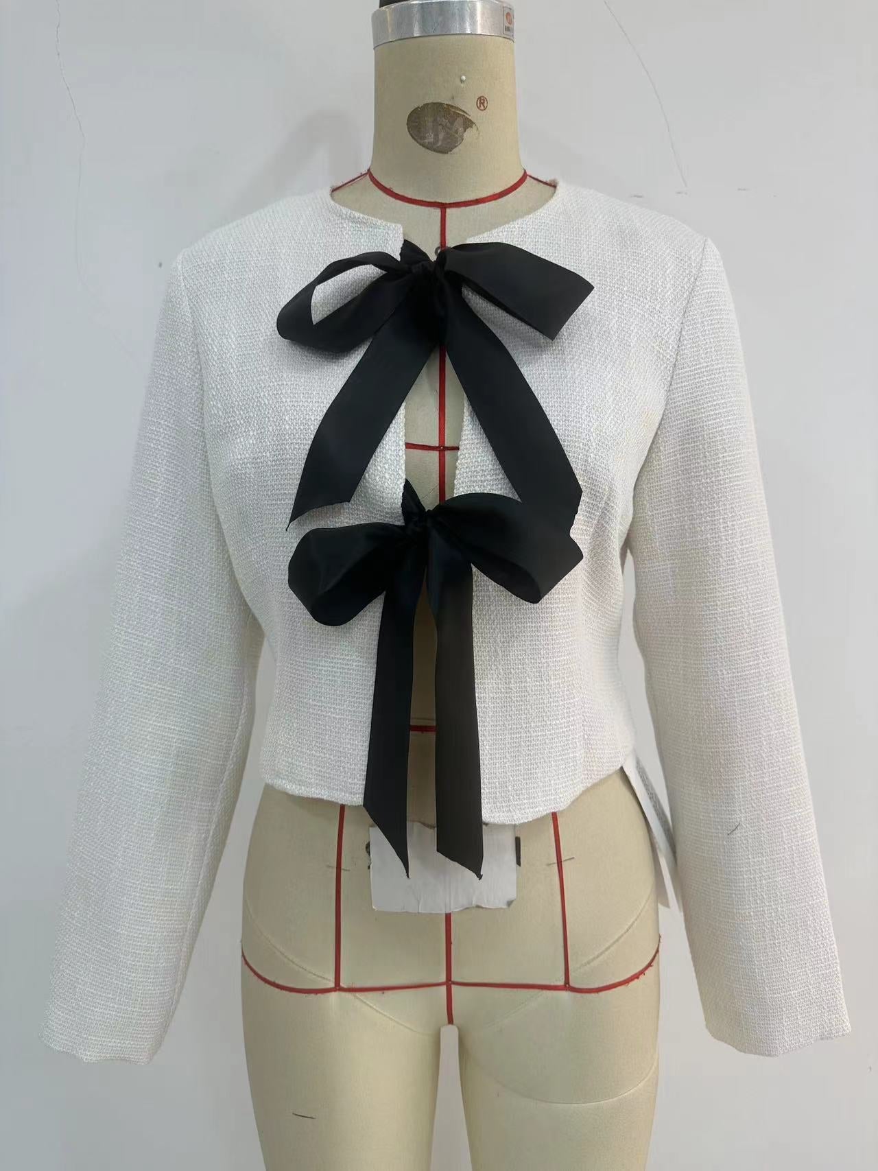 Fashion Irregular Bow Long Sleeves Blazers-Outerwear-White-S-Free Shipping Leatheretro