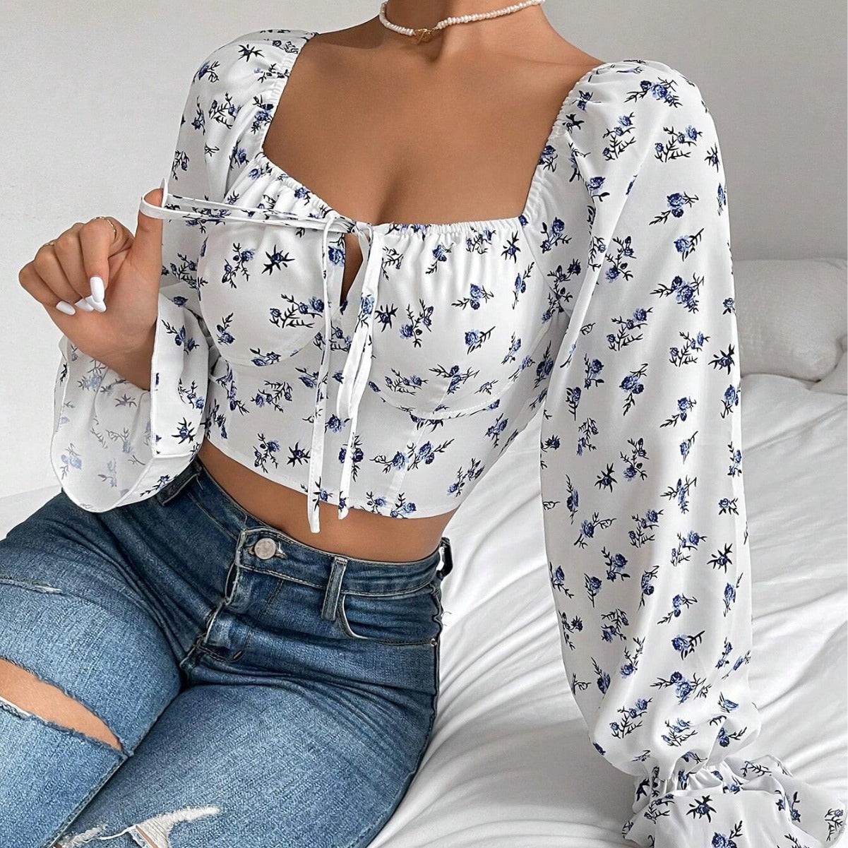 Sexy Square Neckline Short Top Shirts for Women-Shirts & Tops-The Same as picture-S-Free Shipping Leatheretro