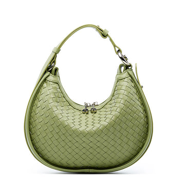 Women's Small Leather Woven Hobo Bag-Handbags-Green-Free Shipping Leatheretro