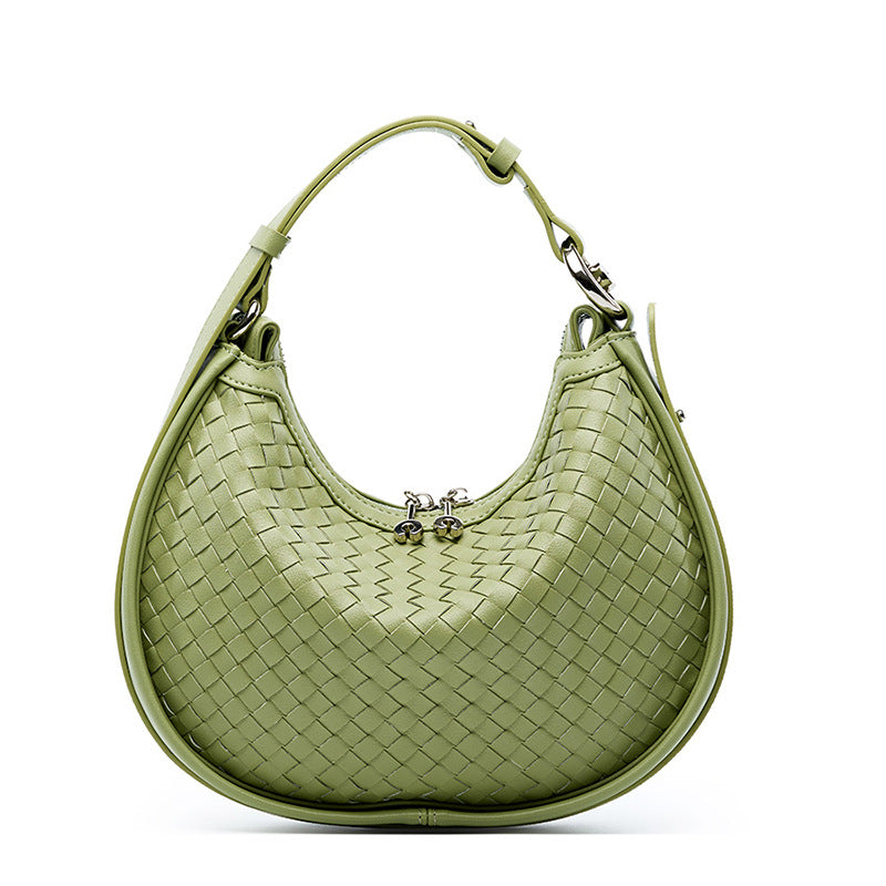 Women's Small Leather Woven Hobo Bag-Handbags-Green-Free Shipping Leatheretro