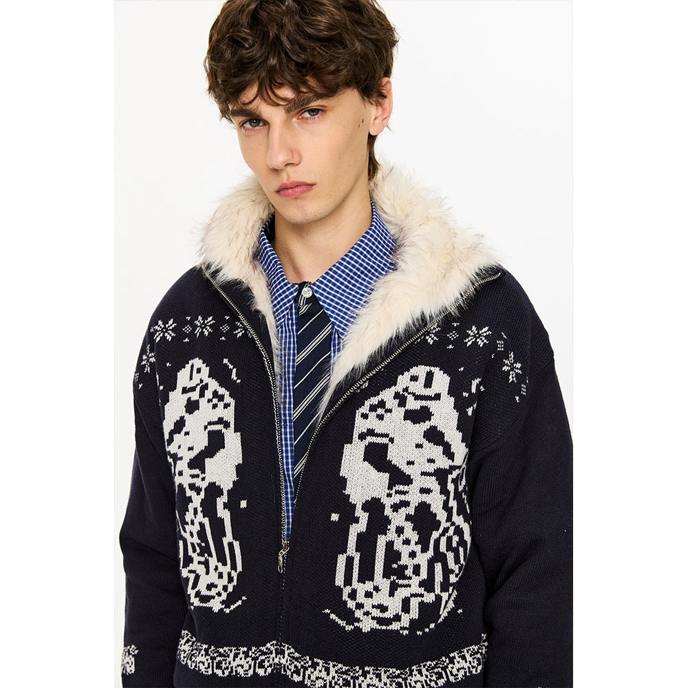 KREATE Women's Plush Knit Jacket with Dyed Tip Fur-Black-S-Free Shipping Leatheretro