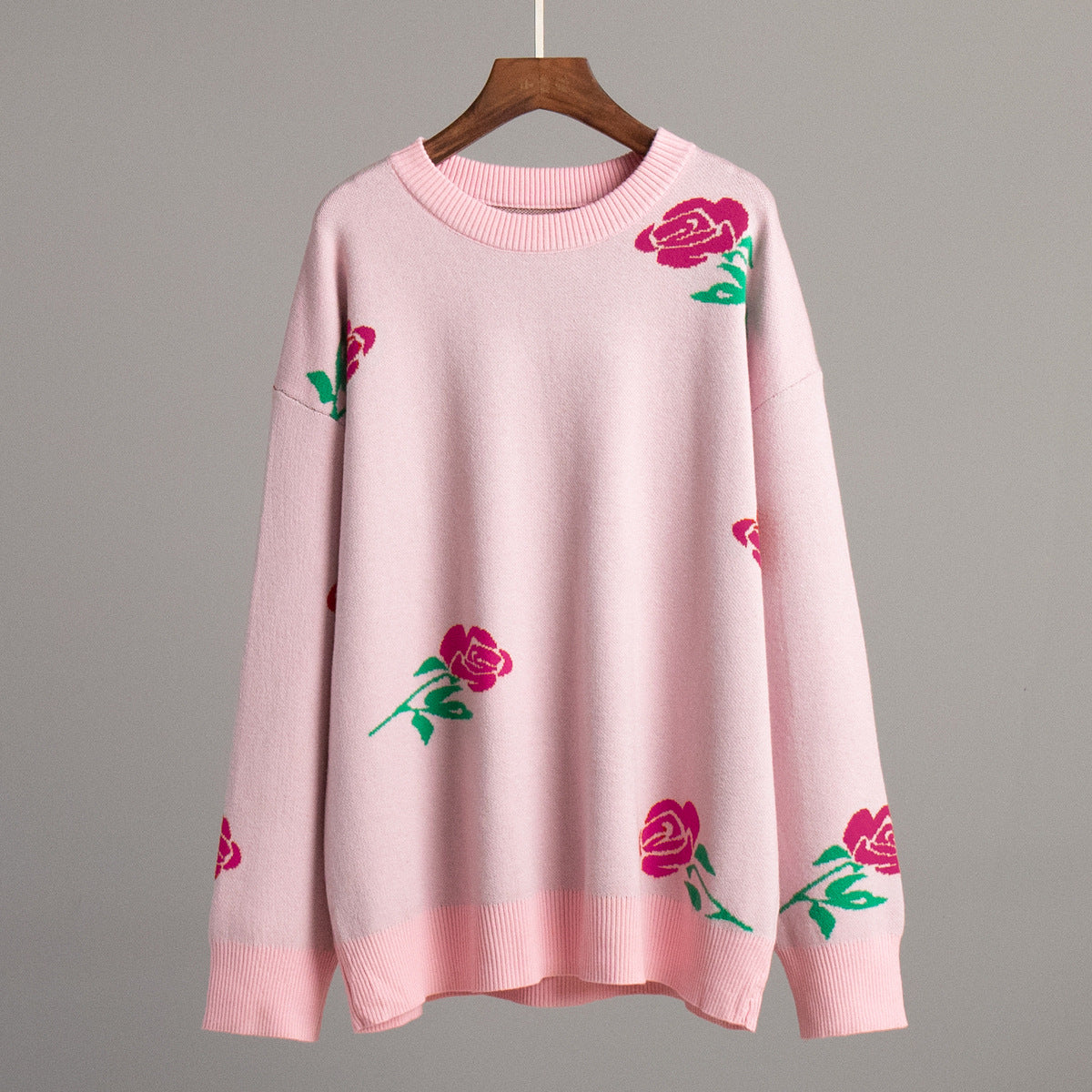 Fashion Rose Flowers Winter Knitted Women Sweaters-Sweater&Hoodies-Pink-S-Free Shipping Leatheretro