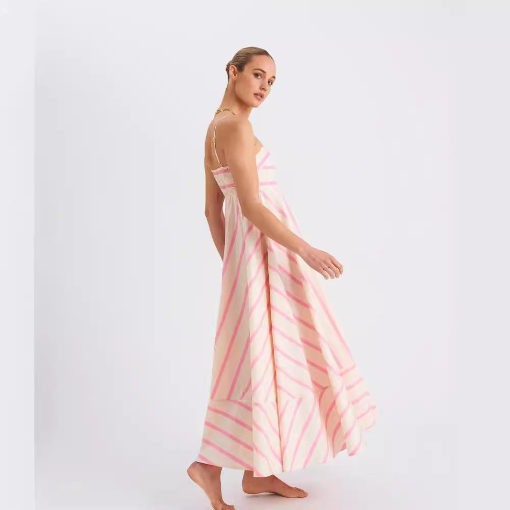 Summer Pink Striped Sleeveless Long Dresses-Dresses-Pink-S-Free Shipping Leatheretro