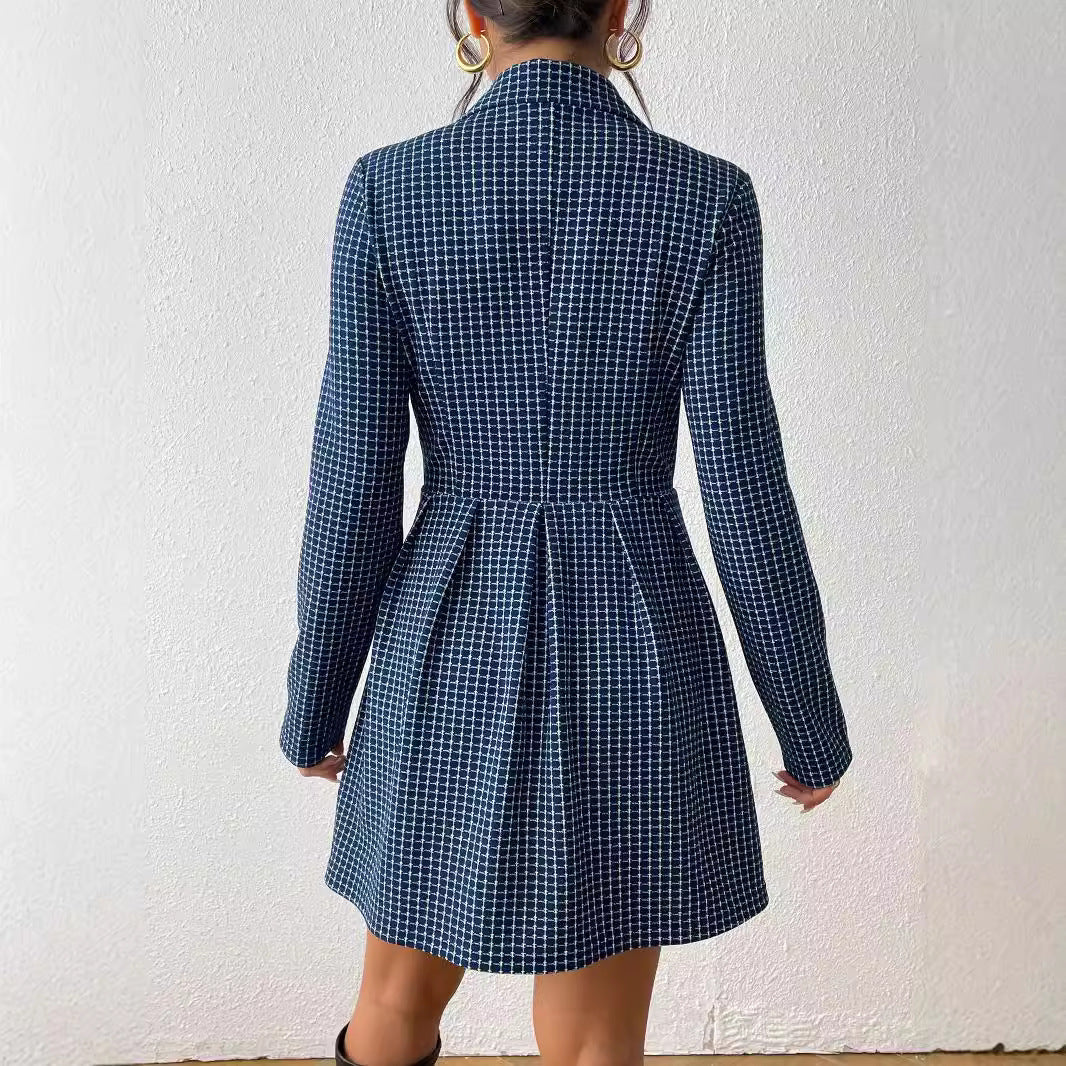 Fashion Plaid Winter Long Sleeves Dress Coats-Coats & Jackets-Black-S-Free Shipping Leatheretro