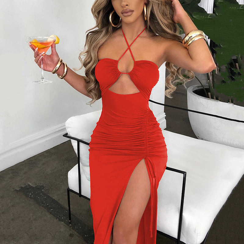 Sexy Halter Long Party Dresses-Dresses-Orange-S-Free Shipping Leatheretro