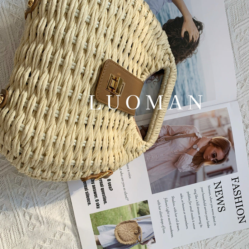 Stylish Women's Crossbody Shell Straw Bag-Khaki-Free Shipping Leatheretro