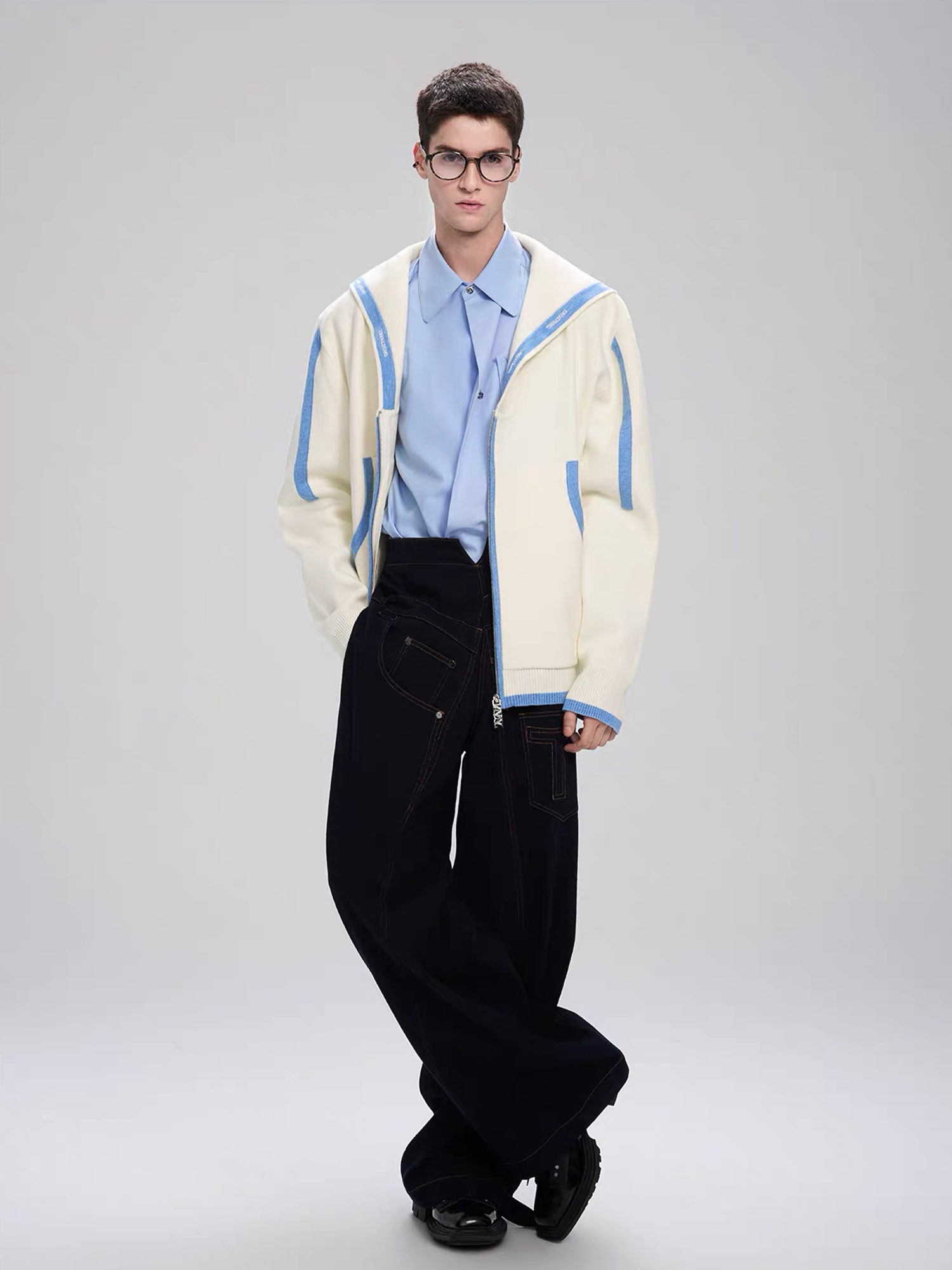 TIWILLTANG Contrast-Trim Sailor-Collar Jacket