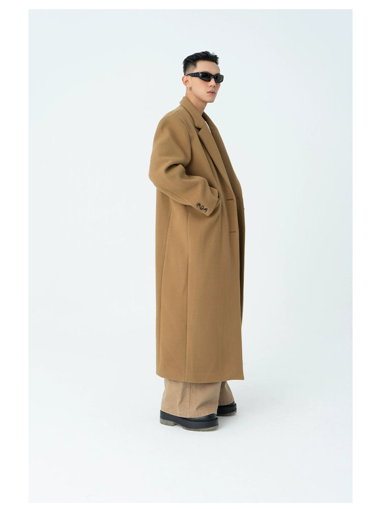 CLP Men's Oversized Wool Trench Coat-Coats & Jackets-Black-M-Free Shipping Leatheretro