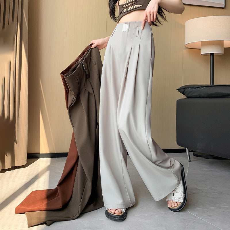 Casual High Waist Loose Long Straight Pants-Pants-Apricot-S-Free Shipping Leatheretro