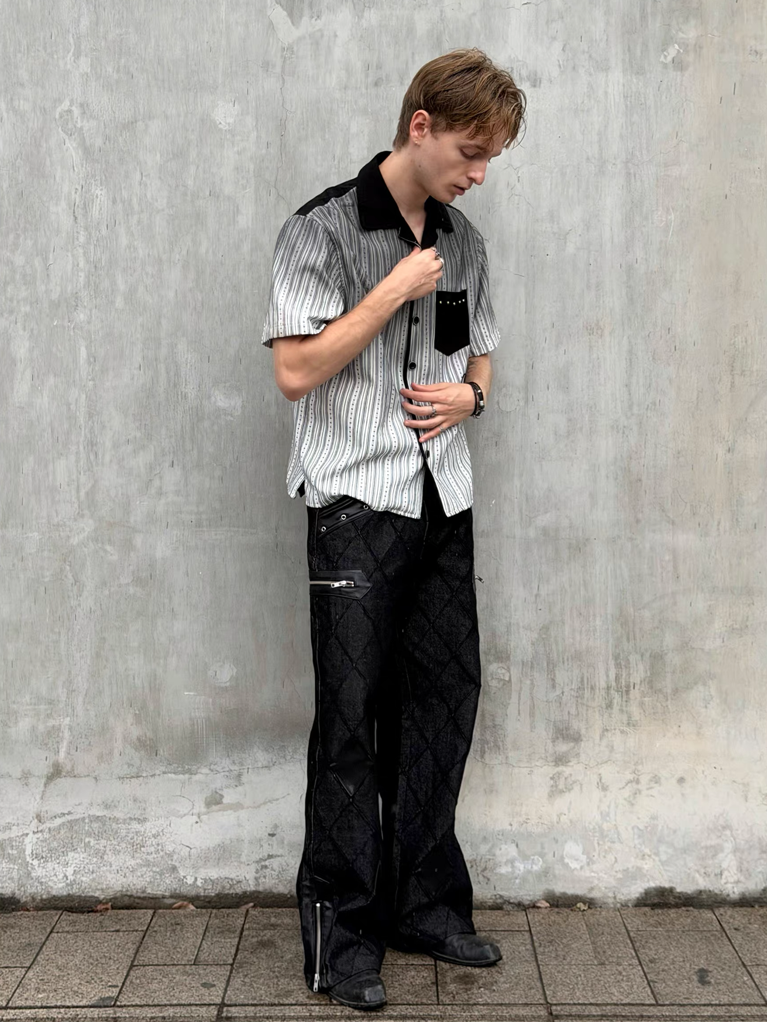 ESAIAS Diamond Faux Leather Patch Rivet Jeans-Jeans-S / 29" (Preorder)-Free Shipping Leatheretro