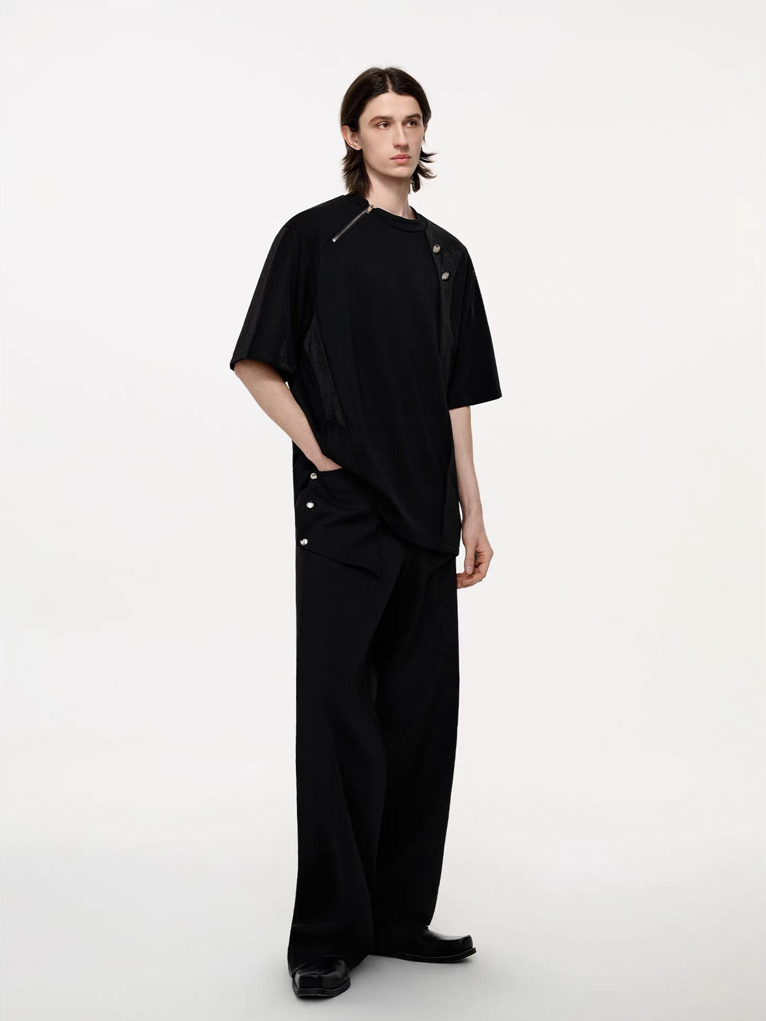 TIWILLTANG Asymmetrical Zip Layered T Shirt-T Shirt-S (Preorder)-Free Shipping Leatheretro