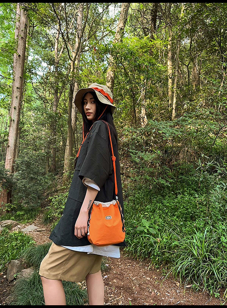 BOOM Colorblock Crossbody Bag - Versatile Drawstring Bucket Bag-Black rope-Free Shipping Leatheretro