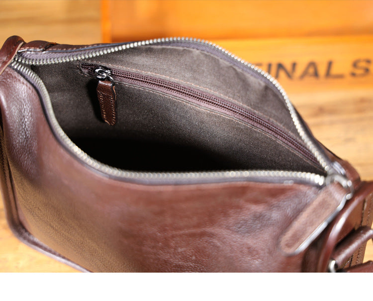 Men's Vintage Messenger Bag - Handmade Full-Grain Vegetable-Tanned Leather Messenger Bag-Messenger Bags-Coffee-Free Shipping Leatheretro