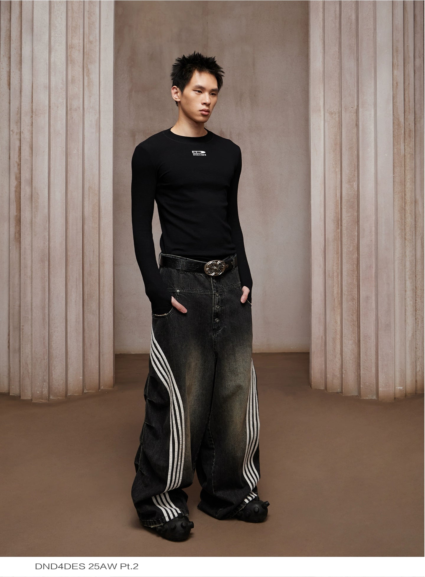 DND4DES Men's Long Sleeve T-Shirt - Ribbed Stretch Fit-Black-S-Free Shipping Leatheretro