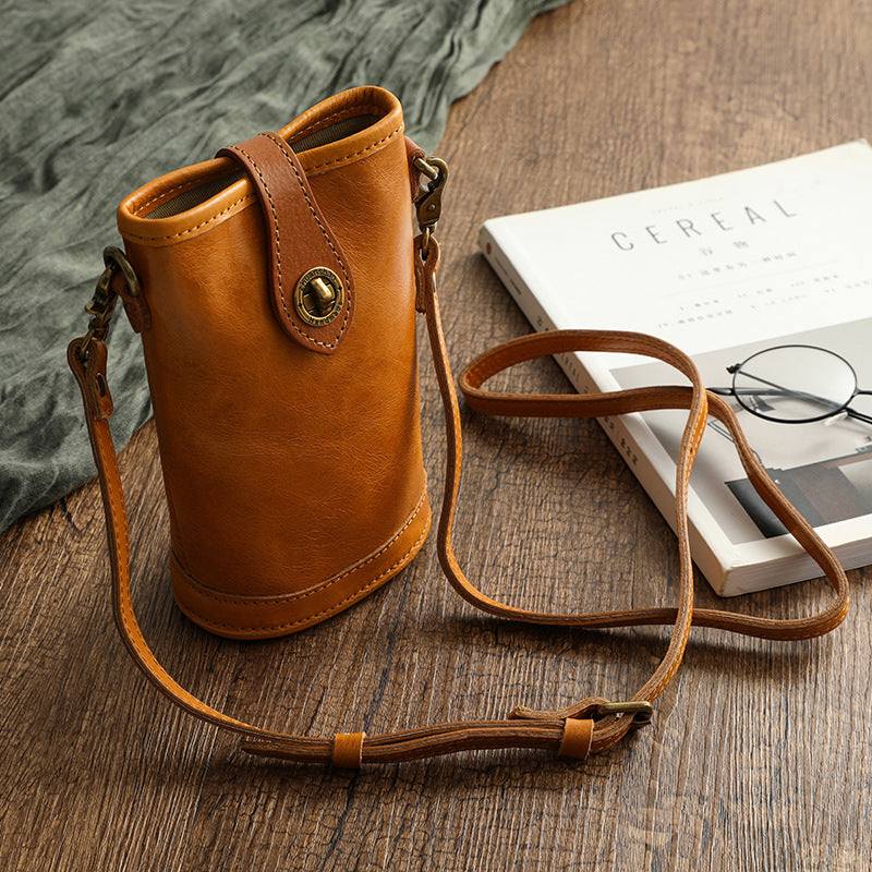 Handcrafted Vegetable-Tanned Cowhide Mini Crossbody Bag-Yellow-Free Shipping Leatheretro