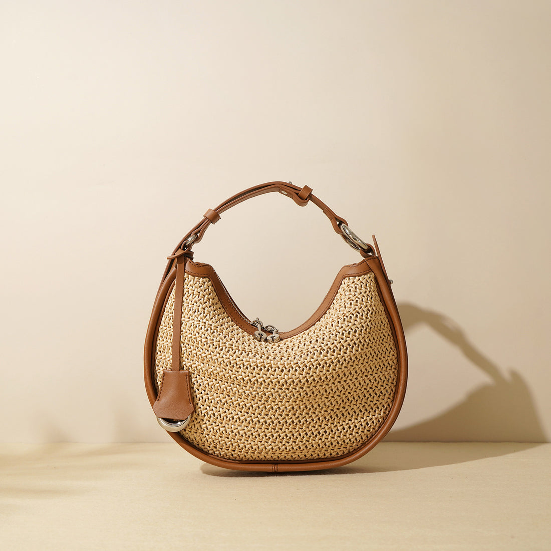 Woven Genuine Leather Crescent Bag-Handbags-White-Free Shipping Leatheretro