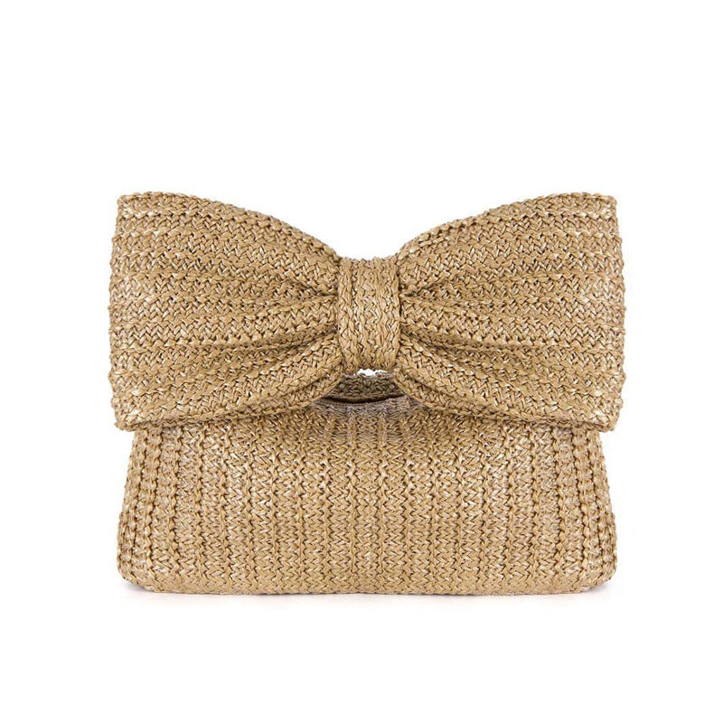 Bowknot Straw Handbag – Crossbody Boho Chic Purse for Women-khaki-24x6.5x14CM-Free Shipping Leatheretro