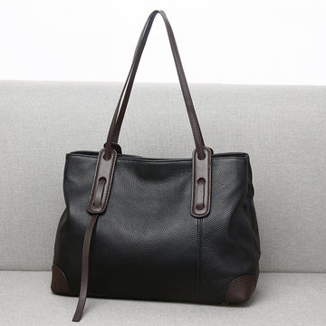 Women Genuine Leather Large Capacity Stylish Handbag for Work & Commute-black-Free Shipping Leatheretro