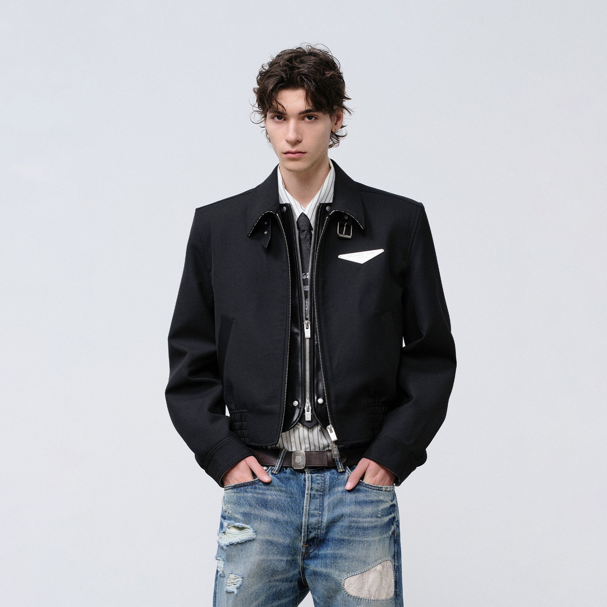 FACEONLAB Cropped Harrington Zip Jacket Black-Jacket-M (Preorder)-Free Shipping Leatheretro