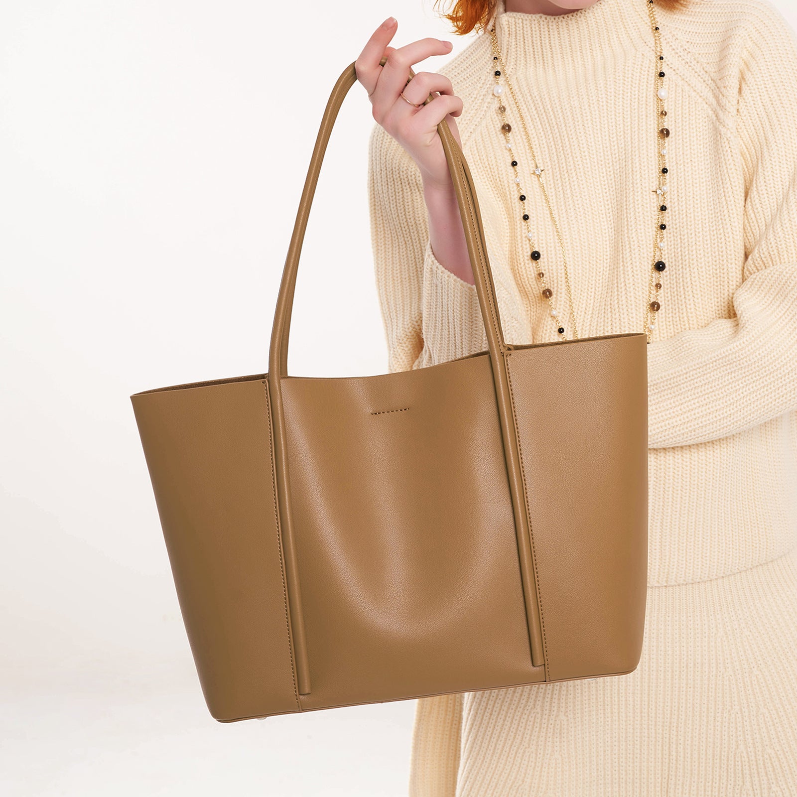 Genuine Leather Tote Bag for Women-Handbags-apricot-Free Shipping Leatheretro
