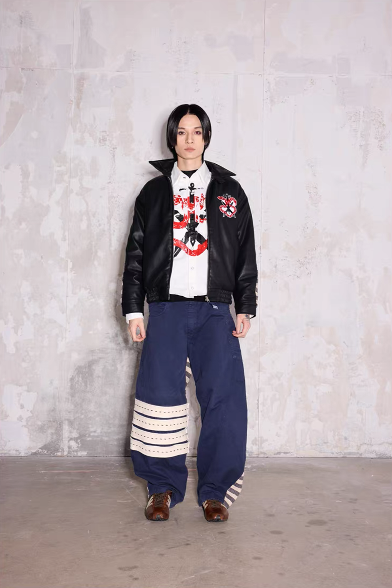 NOTHINGNESS WORLD Snake Graphic Layered-Collar Denim Shirt-Shirt-S-Free Shipping Leatheretro