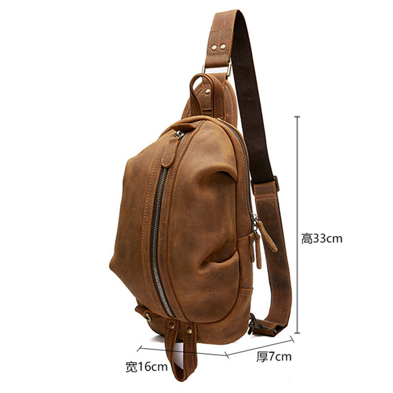 Vintage Crazy Horse Leather Men's Chest Bag-Handbags-Black-12 inches-Free Shipping Leatheretro