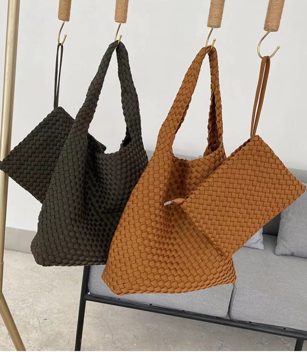 Handwoven Nylon Tote Bag for Women-Black + woven change purse-Free Shipping Leatheretro