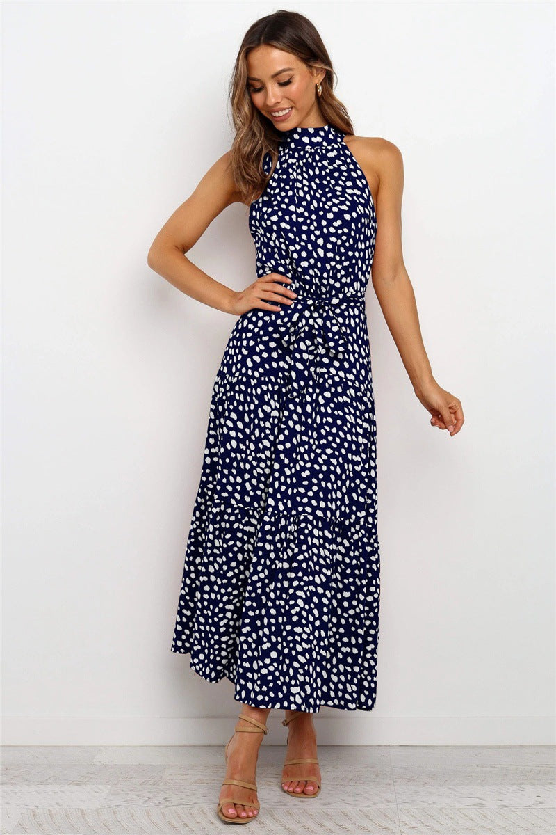 Casual Halter Summer Long Dresses-Dresses-Blue Leopard-XS-Free Shipping Leatheretro