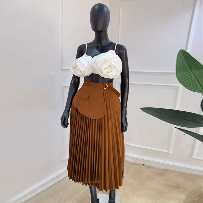 Designed Summer High Waist Irregular A Line Skirts-Skirts-Brown-S-Free Shipping Leatheretro