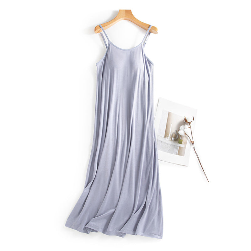 Casual Summer Built in Bra Tank Top Sleep Dresses-Sleepwear & Loungewear-Gray-M 45-55 kg-Free Shipping Leatheretro