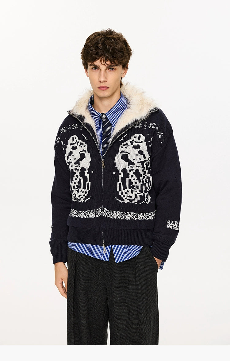 KREATE Women's Plush Knit Jacket with Dyed Tip Fur-Black-S-Free Shipping Leatheretro