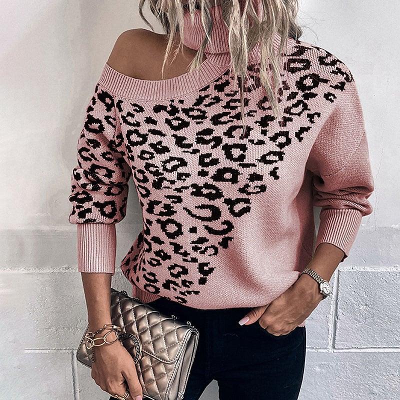 Casual Leopard Long Sleeves Knitted Sweaters-Sweater&Hoodies-Green-S-Free Shipping Leatheretro