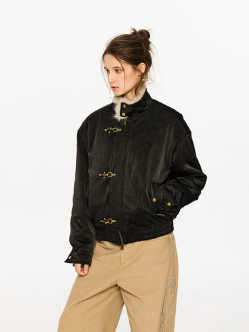 KREATE Harrington-Style PU Leather Jacket with Long Fur Collar-Ivory-S-Free Shipping Leatheretro