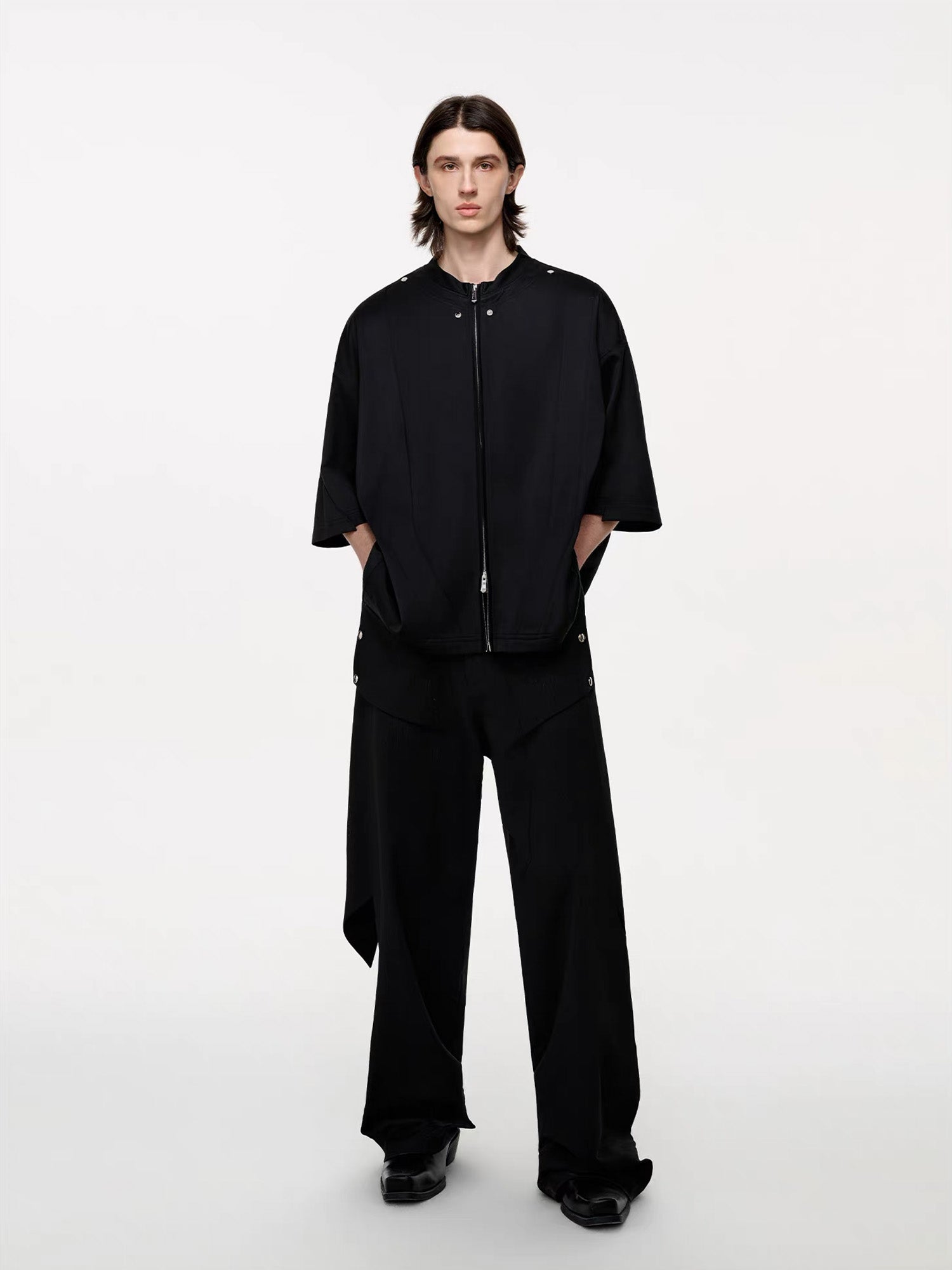TIWILLTANG Layered Zip-Up T Shirt-T Shirt-S-Free Shipping Leatheretro
