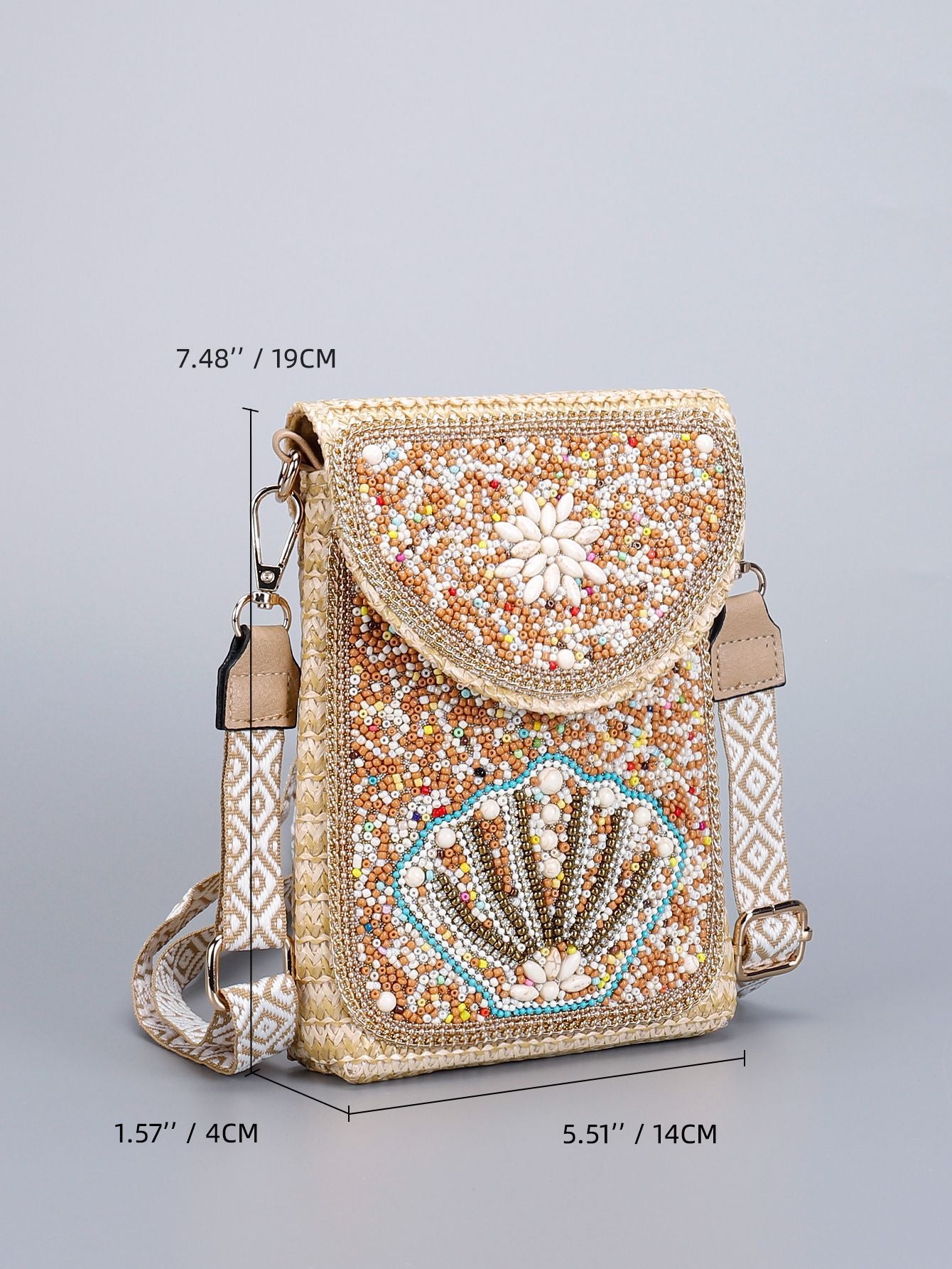 Woven Straw Crossbody Bag with Beaded Detail-1#-13*3.5*19-Free Shipping Leatheretro