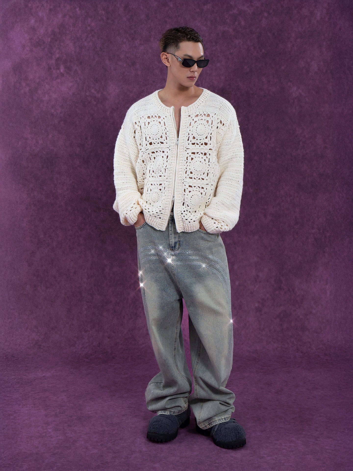 CLP Men's Apricot Crochet Knit Sweater-Apricot-One Size-Free Shipping Leatheretro