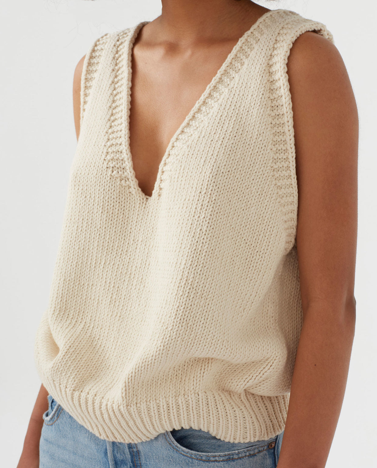 Sexy V Neck Sleeveless Knitted Vest-Vests-Ivory-S-Free Shipping Leatheretro