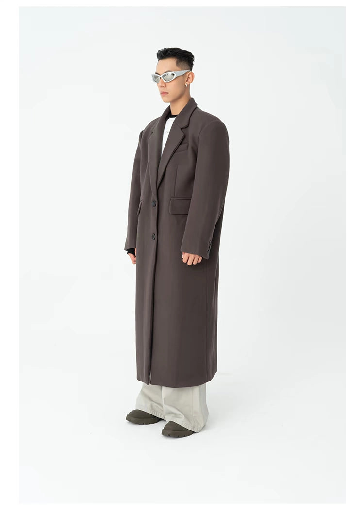 CLP Men's Oversized Wool Trench Coat-Coats & Jackets-Black-M-Free Shipping Leatheretro