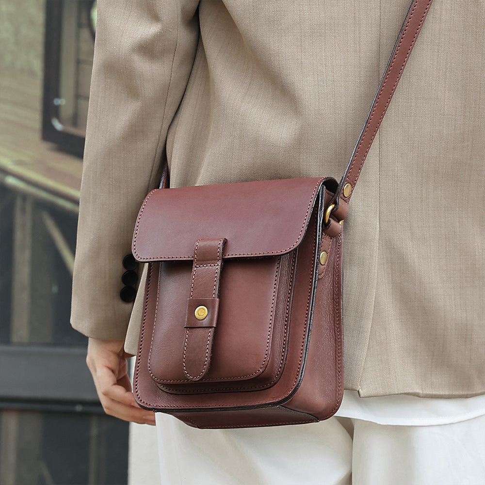 Vintage Vegetable-Tanned Leather Flap Bag-crossbody bags-Red-Free Shipping Leatheretro