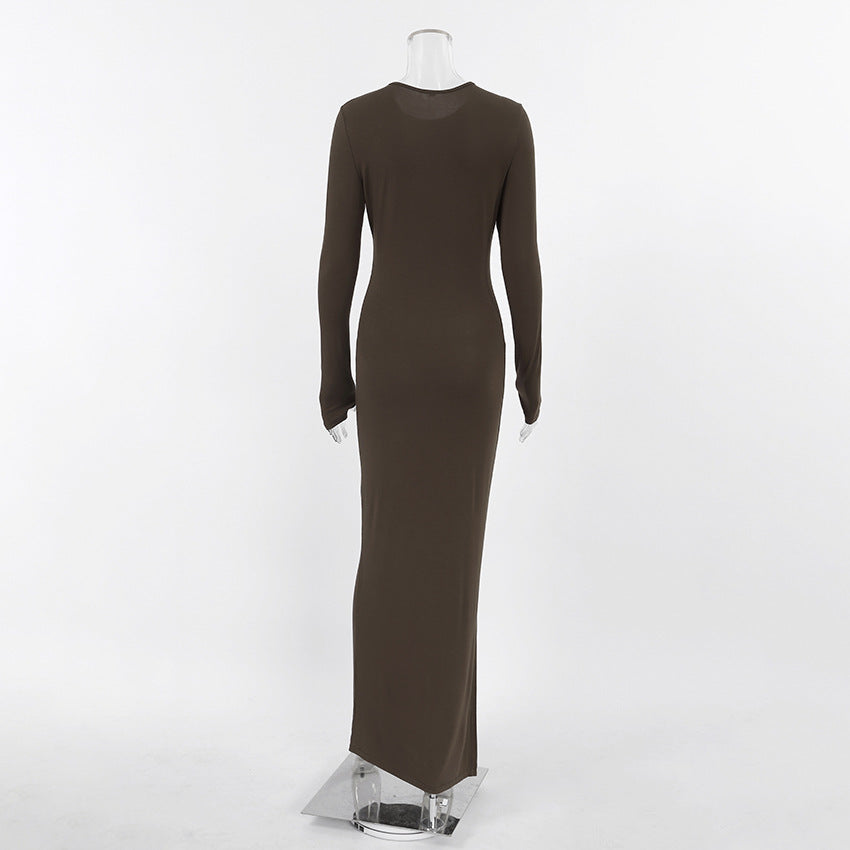 Vintage Brown Long Sheath Dresses-Brown-S-Free Shipping Leatheretro